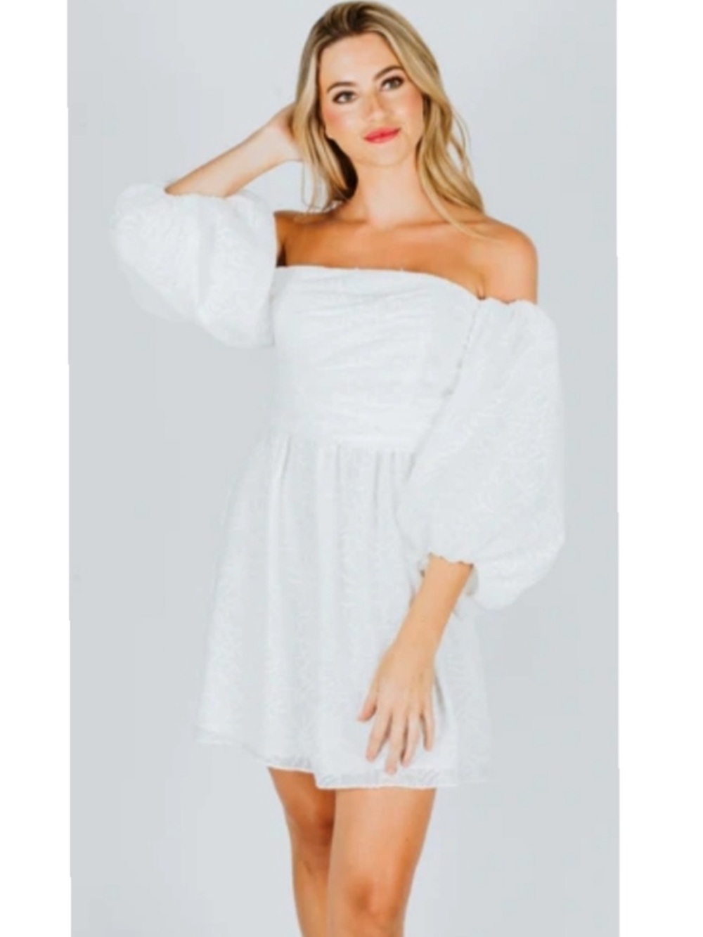 ✅ Tanya Taylor Dress Josette Off-The-Shoulder Puff Sleeve Mini in White Jacquard